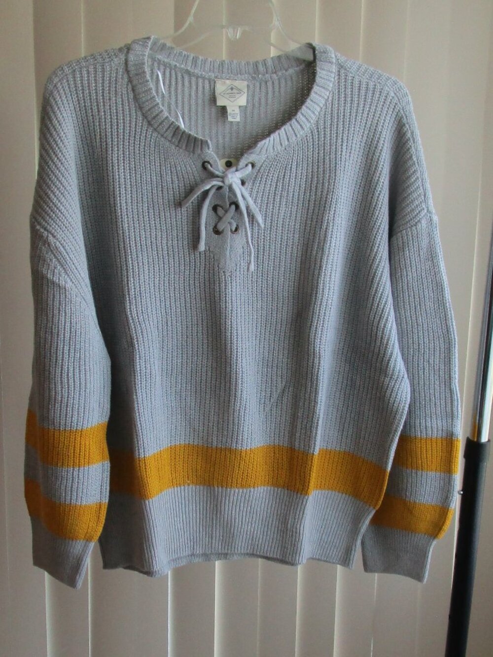 St Johns Bay Sweater woman 2X - gray/yellow stripe collegiate style